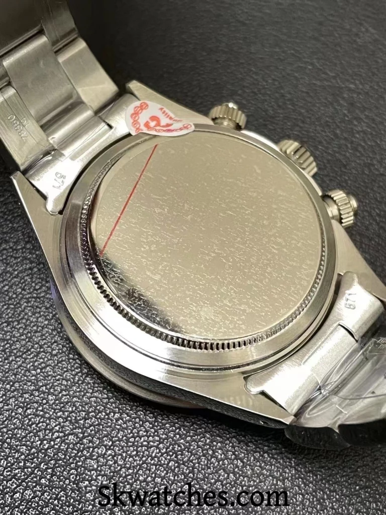 close-up of watch caseback during quality control inspection
